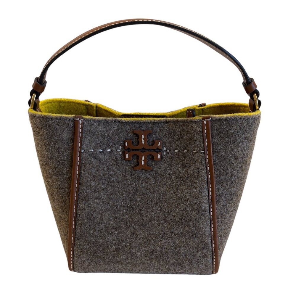 Tory Burch - Authentic - McGraw Tan Wool Bucket Bag - Designer - NWT
